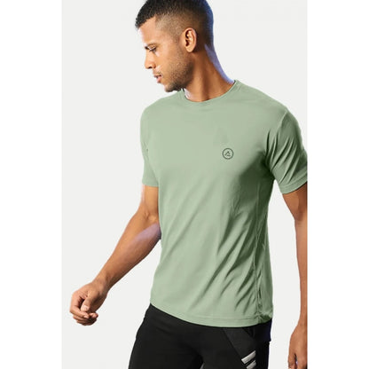 Generic Men's��Casual Half sleeve Solid��Polyester Crew Neck T-shirt (Pista)