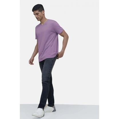 Generic Men's��Casual Half sleeve Solid��Cotton V Neck T-shirt (Lilac)