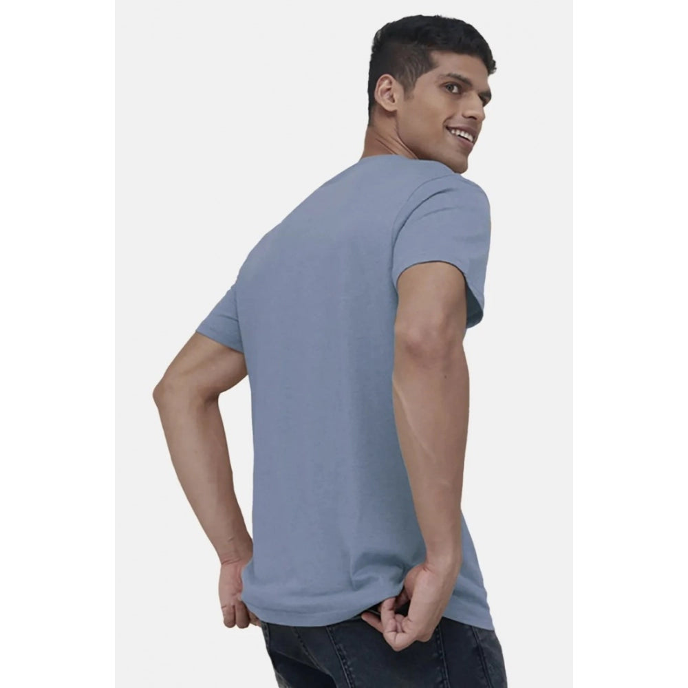 Generic Men's��Casual Half sleeve Solid��Cotton V Neck T-shirt (Blue)