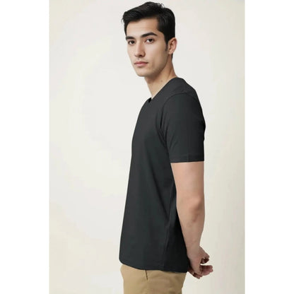 Generic Men's��Casual Half sleeve Solid��Cotton V Neck T-shirt (Black)