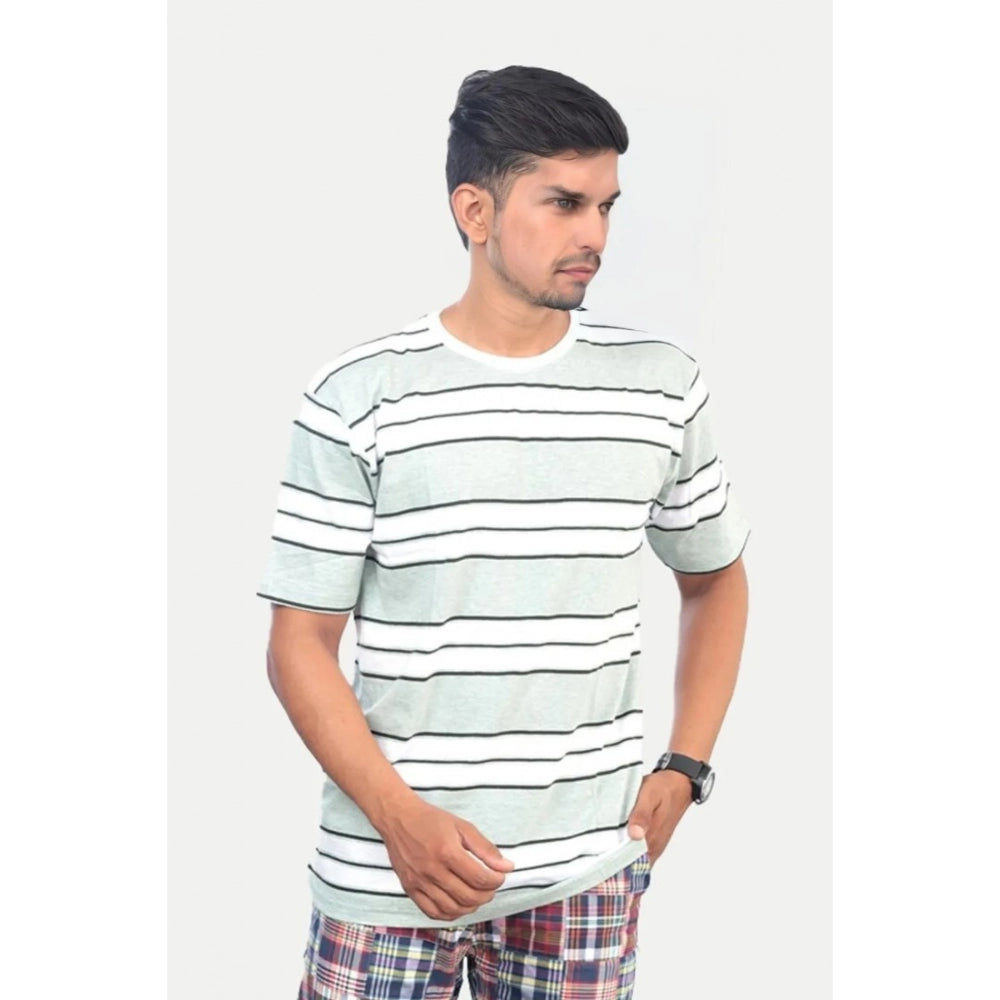 Generic Men's��Casual Half sleeve Stripped Cotton Crew Neck T-shirt (White��)