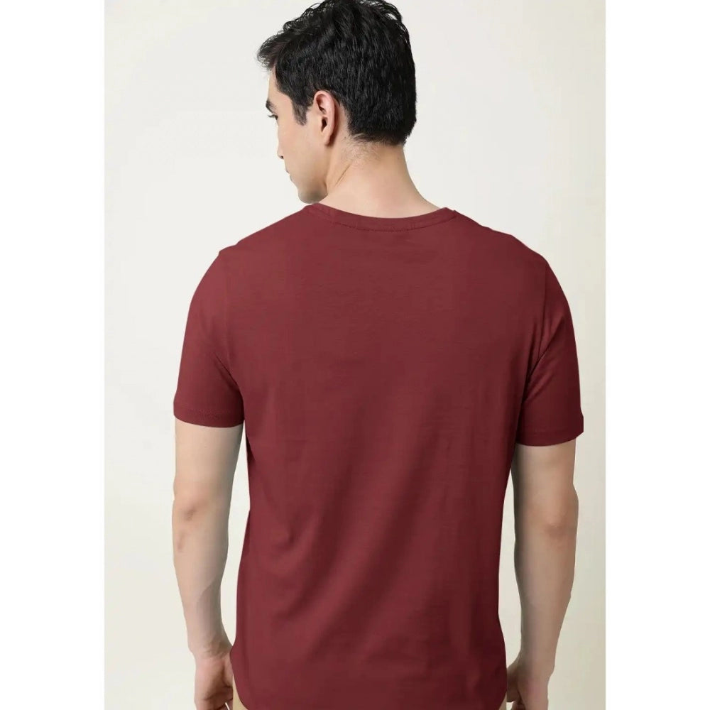 Generic Men's��Casual Half sleeve Solid��Cotton V Neck T-shirt (Maroon)