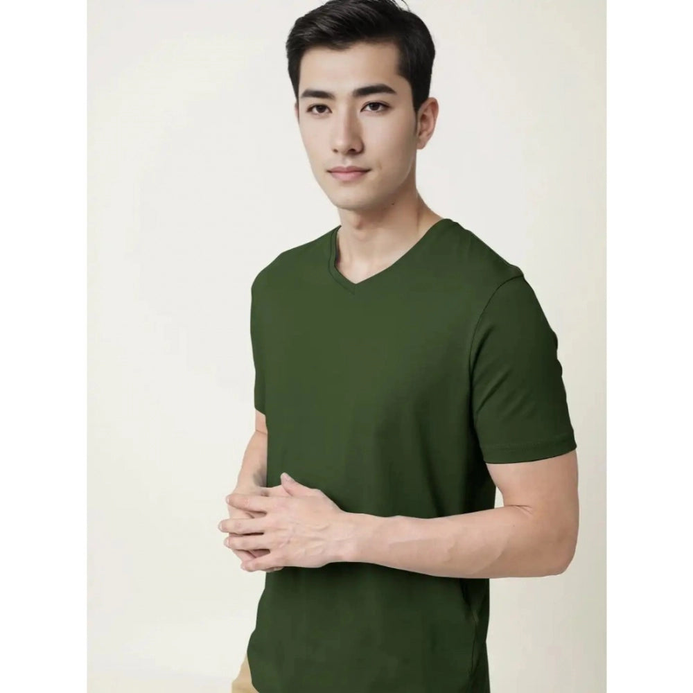 Generic Men's��Casual Half sleeve Solid��Cotton V Neck T-shirt (Olive)