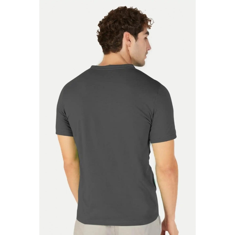 Generic Men's��Casual Half sleeve Solid��Cotton Henley Neck T-shirt (Dark Grey)