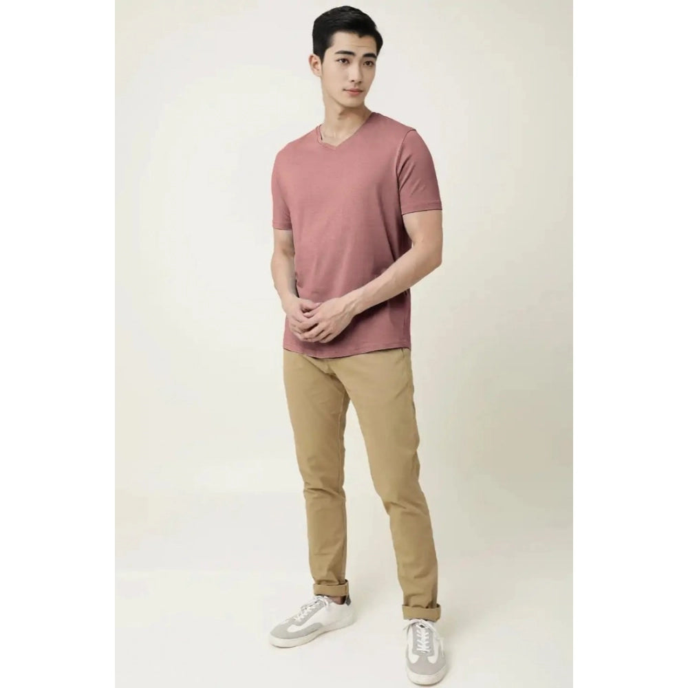 Generic Men's��Casual Half sleeve Solid��Cotton V Neck T-shirt (Onion)