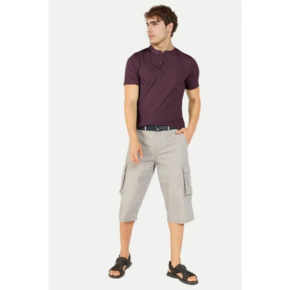Generic Men's��Casual Half sleeve Solid��Cotton Henley Neck T-shirt (Wine)