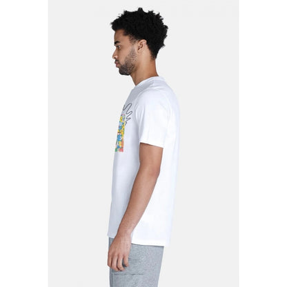 Generic Men's��Casual Half sleeve Printed Polyester Crew Neck T-shirt (White)