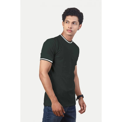 Generic Men's��Casual Half sleeve Solid��Polyester Crew Neck T-shirt (Olive)