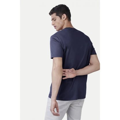 Generic Men's��Casual Half sleeve Printed Polyester Crew Neck T-shirt (Navy)