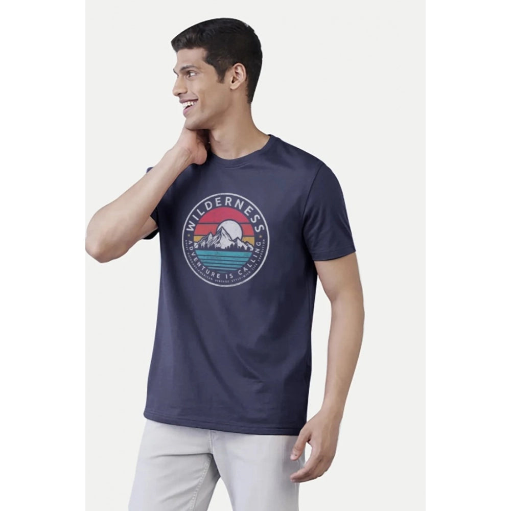 Generic Men's��Casual Half sleeve Printed Polyester Crew Neck T-shirt (Navy)