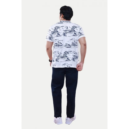 Generic Men's��Casual Half sleeve Graphic Printed Cotton Round Neck T-shirt (White)