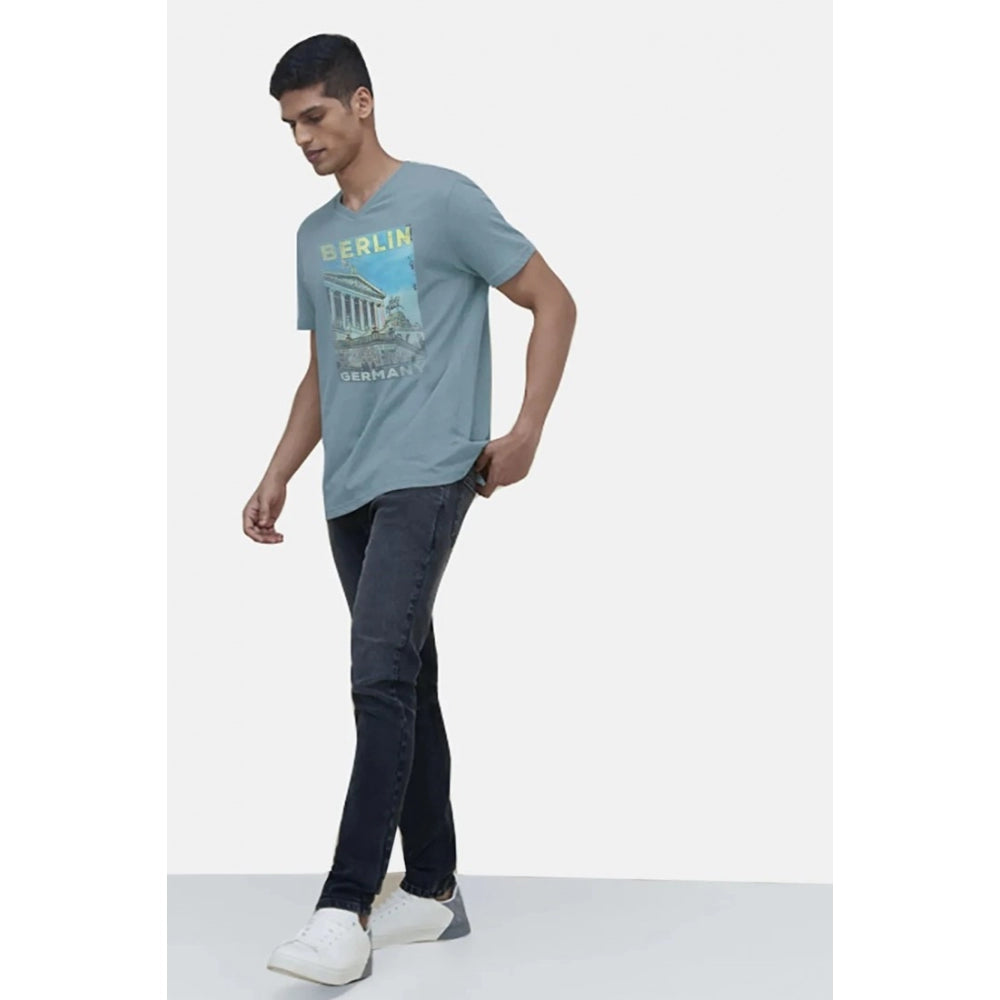 Generic Men's��Casual Half sleeve Digital Printed Cotton Crew Neck T-shirt (Teal)
