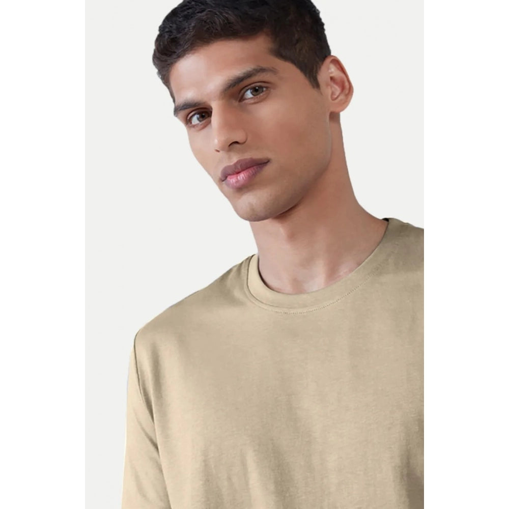 Generic Men's��Casual Half sleeve Solid��Polyester Crew Neck T-shirt (Beige)