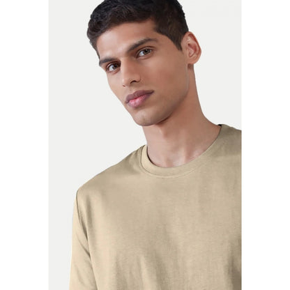 Generic Men's��Casual Half sleeve Solid��Polyester Crew Neck T-shirt (Beige)