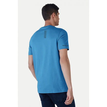 Generic Men's��Casual Half sleeve Solid��Polyester Crew Neck T-shirt (Light Blue)