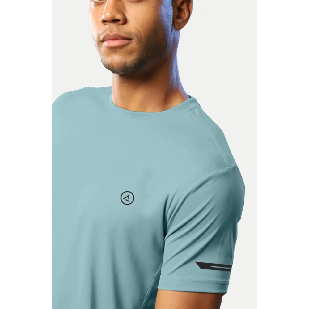 Generic Men's��Casual Half sleeve Solid��Polyester Crew Neck T-shirt (Turquoise Blue)