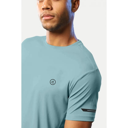 Generic Men's��Casual Half sleeve Solid��Polyester Crew Neck T-shirt (Turquoise Blue)