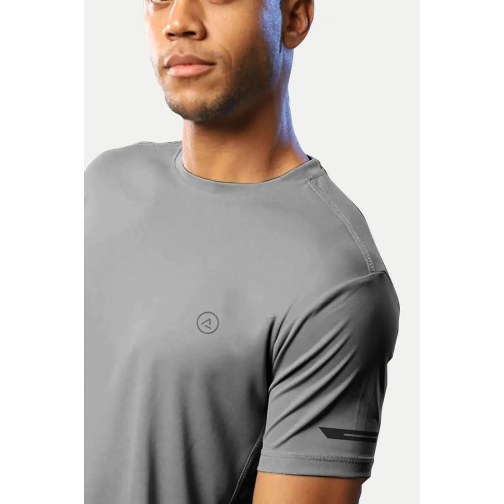 Generic Men's��Casual Half sleeve Solid��Polyester Crew Neck T-shirt (Grey)