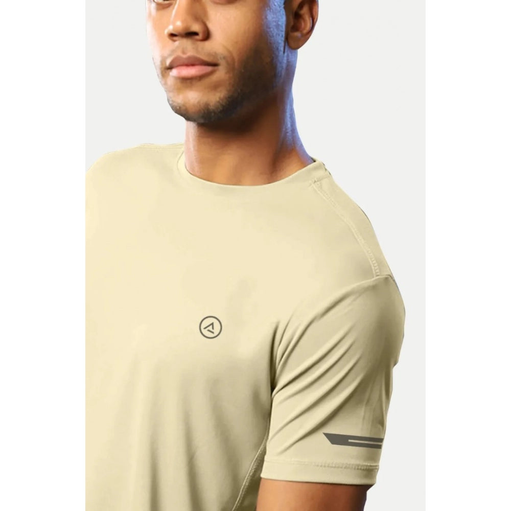 Generic Men's��Casual Half sleeve Solid��Polyester Crew Neck T-shirt (Sand)