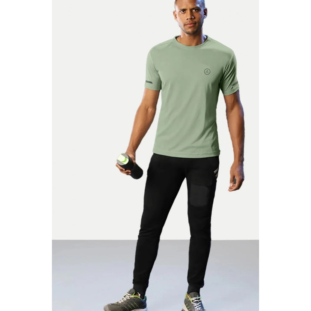 Generic Men's��Casual Half sleeve Solid��Polyester Crew Neck T-shirt (Pista)