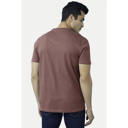 Generic Men's��Casual Half sleeve Solid��Cotton V Neck T-shirt (Light Brown)