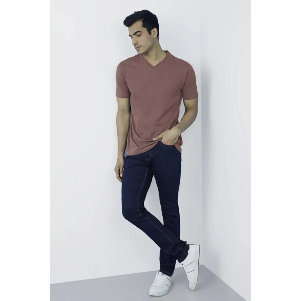 Generic Men's��Casual Half sleeve Solid��Cotton V Neck T-shirt (Light Brown)
