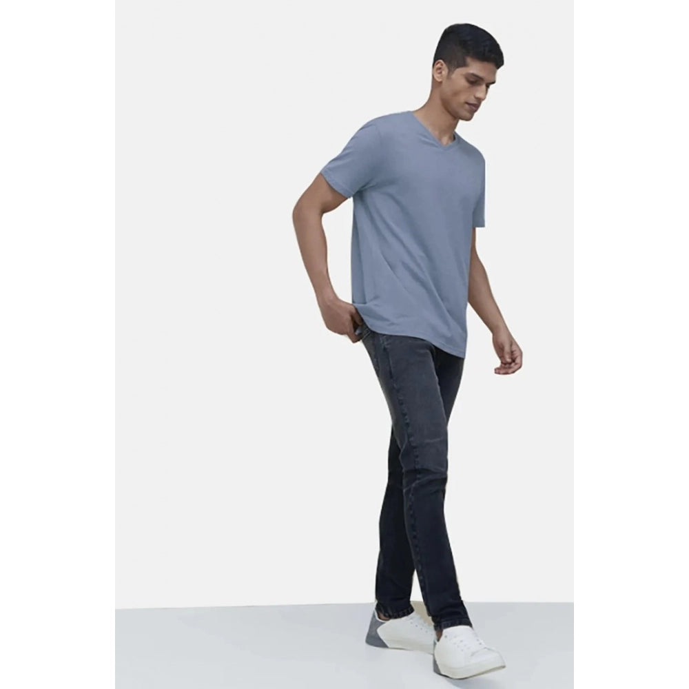 Generic Men's��Casual Half sleeve Solid��Cotton V Neck T-shirt (Blue)