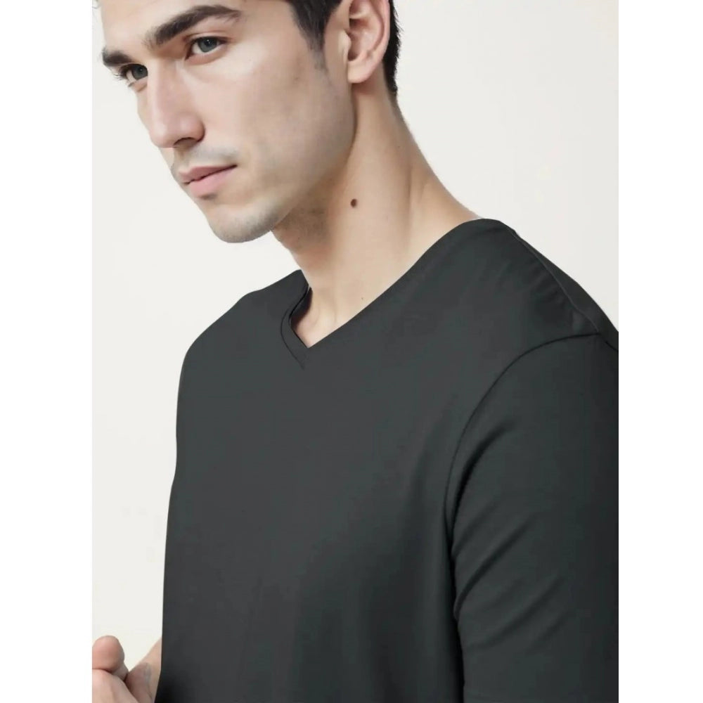 Generic Men's��Casual Half sleeve Solid��Cotton V Neck T-shirt (Black)