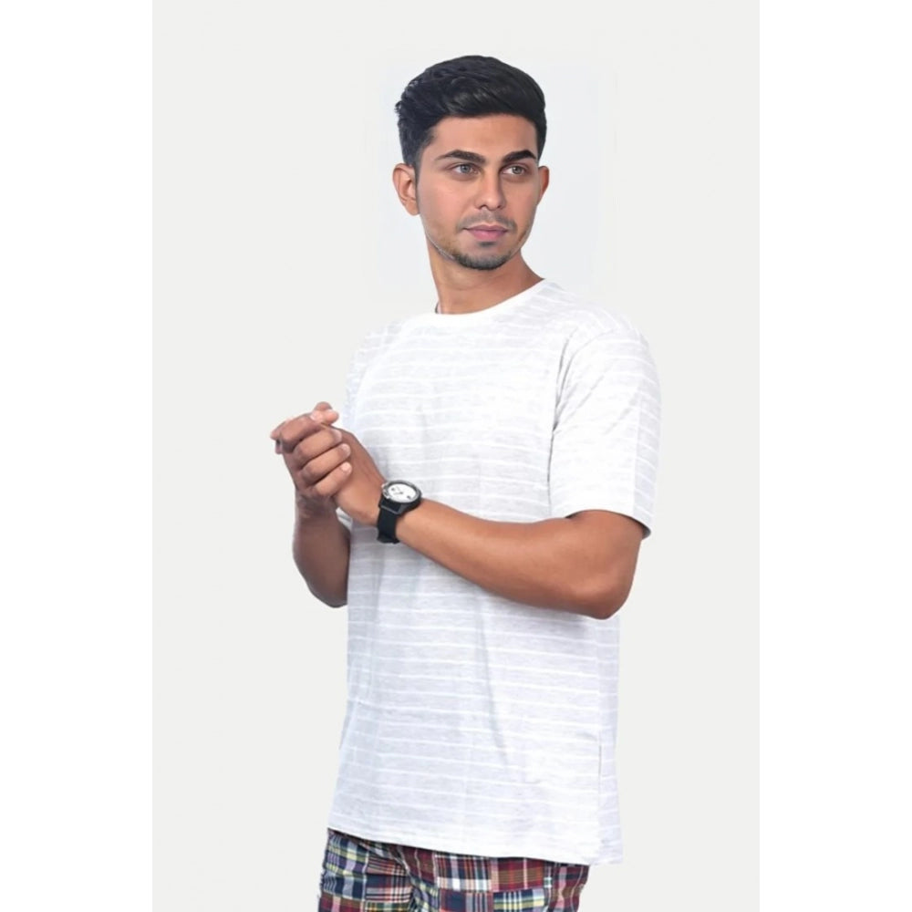 Generic Men's��Casual Half sleeve Stripped Cotton Crew Neck T-shirt (Grey��)
