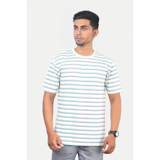 Generic Men's��Casual Half sleeve Stripped Cotton Crew Neck T-shirt (White)