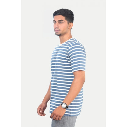 Generic Men's��Casual Half sleeve Stripped Cotton Crew Neck T-shirt (Blue)