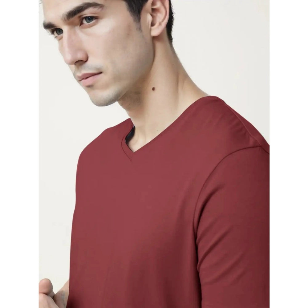 Generic Men's��Casual Half sleeve Solid��Cotton V Neck T-shirt (Maroon)