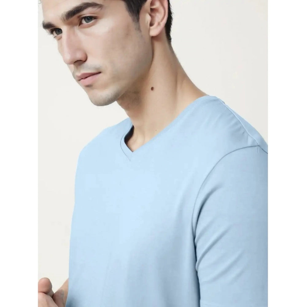 Generic Men's��Casual Half sleeve Solid��Cotton V Neck T-shirt (Sky)