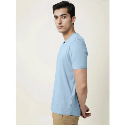 Generic Men's��Casual Half sleeve Solid��Cotton V Neck T-shirt (Sky)