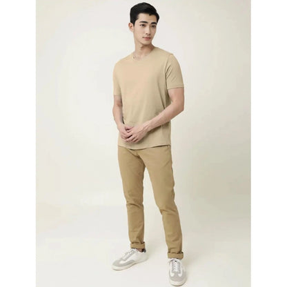 Generic Men's��Casual Half sleeve Solid��Cotton V Neck T-shirt (Beige)