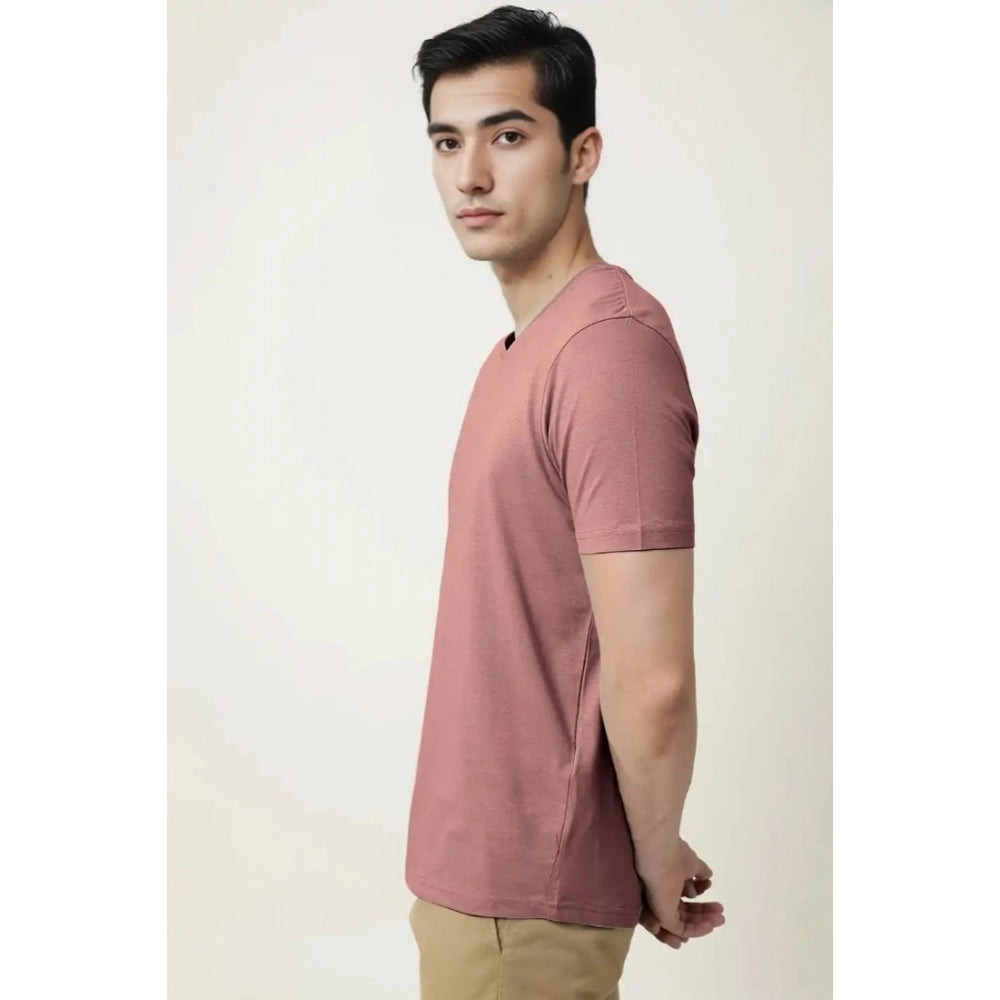 Generic Men's��Casual Half sleeve Solid��Cotton V Neck T-shirt (Onion)