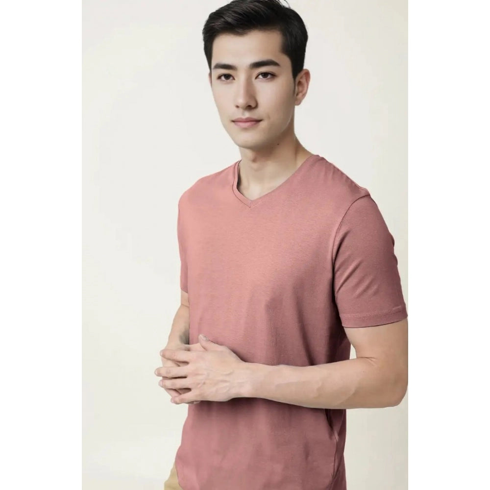 Generic Men's��Casual Half sleeve Solid��Cotton V Neck T-shirt (Onion)
