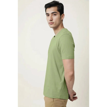 Generic Men's��Casual Half sleeve Solid��Cotton V Neck T-shirt (Pista)