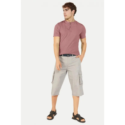 Generic Men's��Casual Half sleeve Solid��Cotton Henley Neck T-shirt (Onion)
