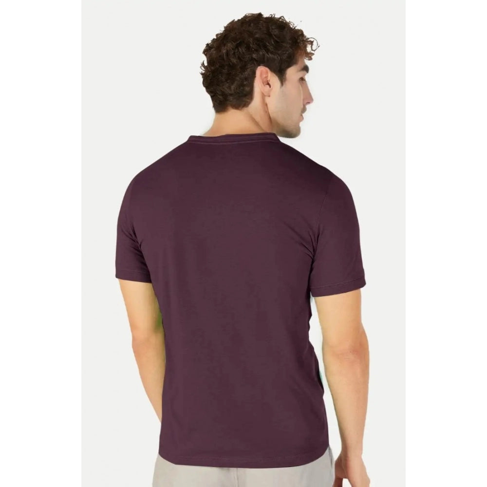 Generic Men's��Casual Half sleeve Solid��Cotton Henley Neck T-shirt (Wine)