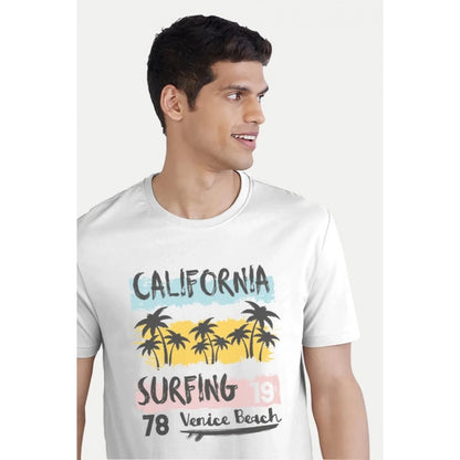 Generic Men's��Casual Half sleeve Printed Polyester Crew Neck T-shirt (White)