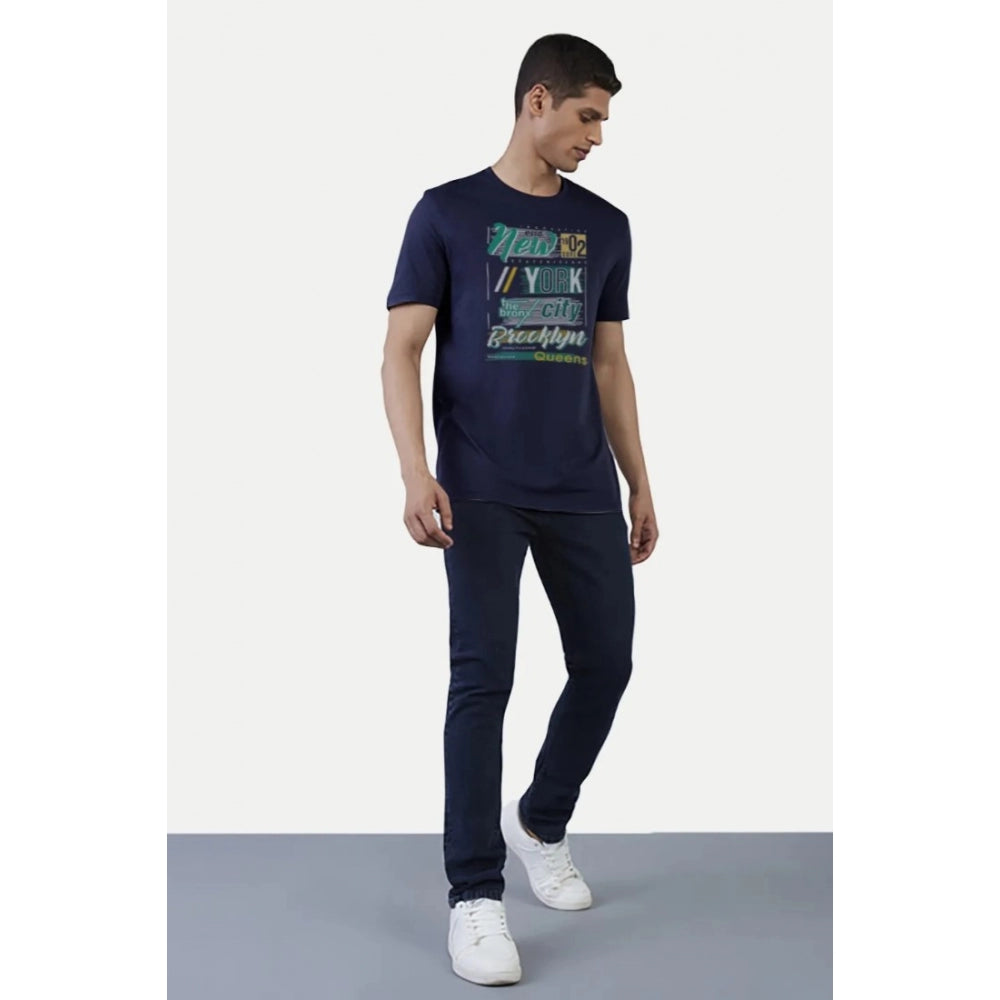 Generic Men's��Casual Half sleeve Printed Polyester Crew Neck T-shirt (Navy)