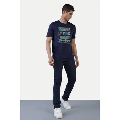Generic Men's��Casual Half sleeve Printed Polyester Crew Neck T-shirt (Navy)