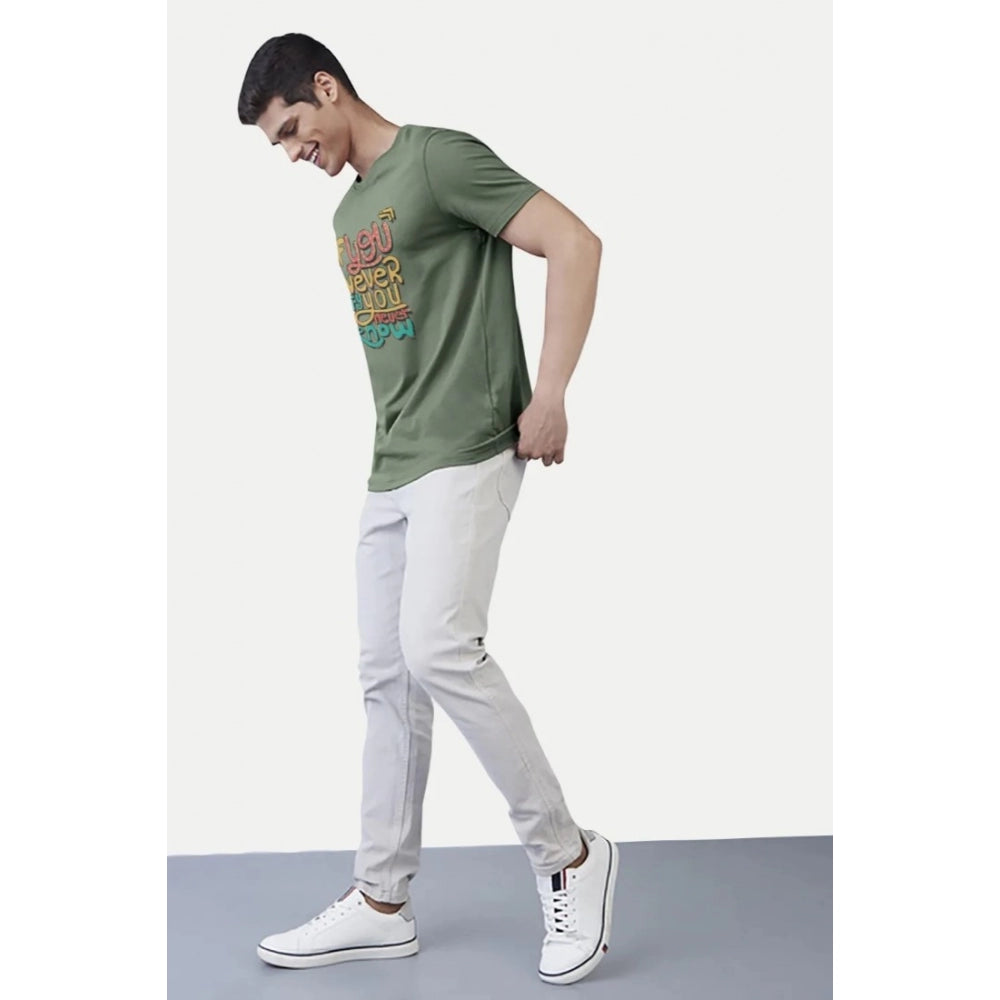 Generic Men's��Casual Half sleeve Printed Polyester Crew Neck T-shirt (Green)