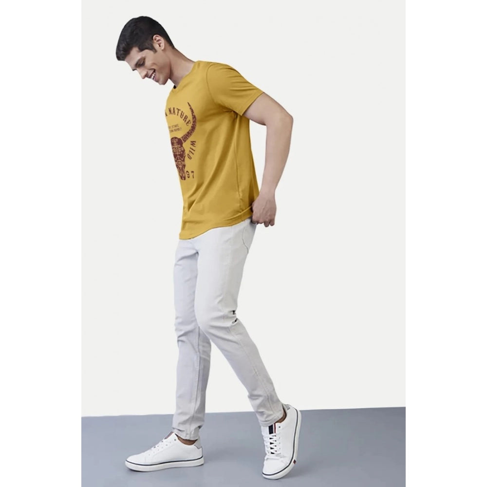 Generic Men's��Casual Half sleeve Printed Polyester Crew Neck T-shirt (Mustard)