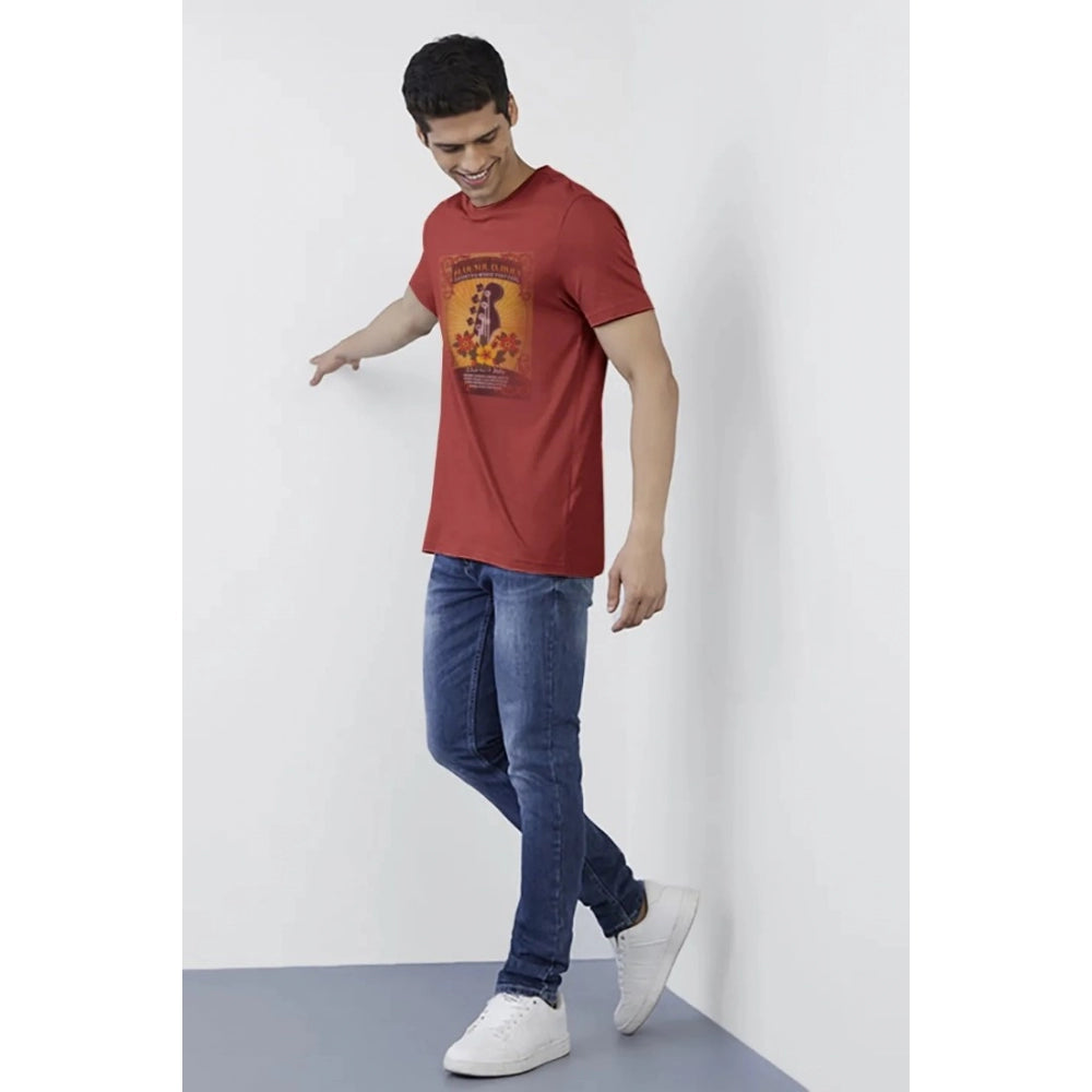 Generic Men's��Casual Half sleeve Printed Polyester Crew Neck T-shirt (Red)