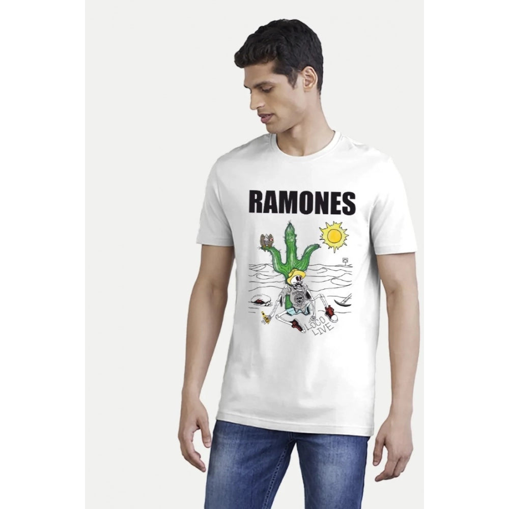 Generic Men's��Casual Half sleeve Printed Polyester Crew Neck T-shirt (White)