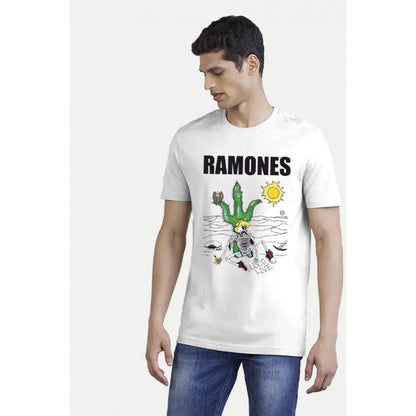 Generic Men's��Casual Half sleeve Printed Polyester Crew Neck T-shirt (White)