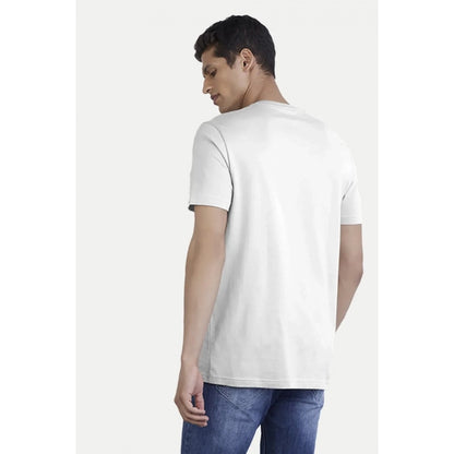Generic Men's��Casual Half sleeve Printed Polyester Crew Neck T-shirt (White)
