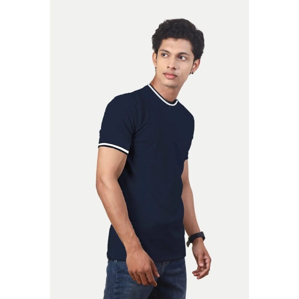 Generic Men's��Casual Half sleeve Solid��Polyester Crew Neck T-shirt (Navy)